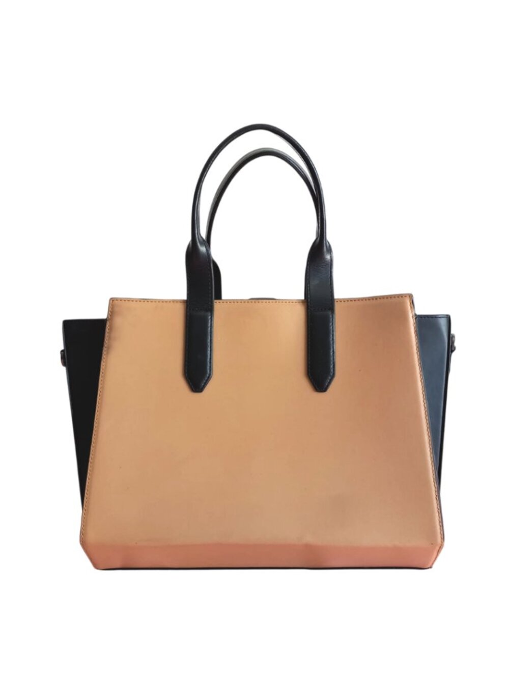 H Halston Beige Black Structured Tote Bag - Colorblock Satchel Purse - Picture 2 of 9